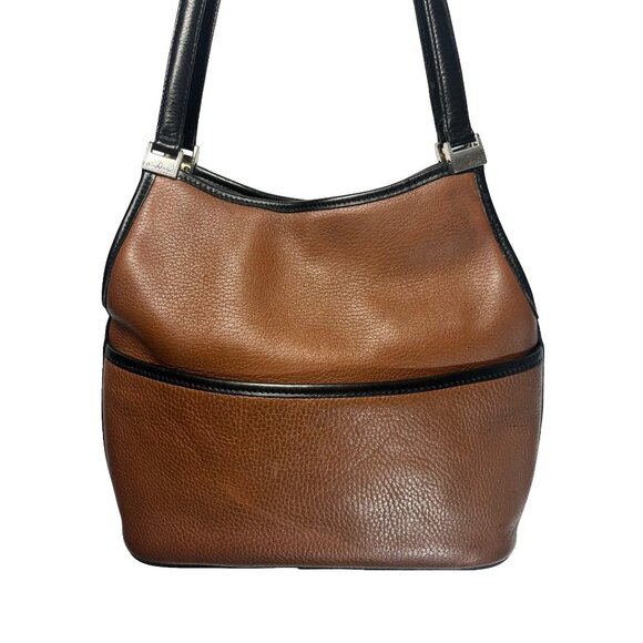 Vintage Brighton Pebble Leather Bucket Shoulder Bag Tan Black - Picture 10 of 15